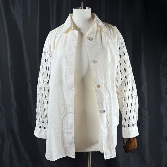 Vtg Times Seven Todd Oldham Women's Small Shirt White Mother Of Pearl Lattice - Picture 4 of 11